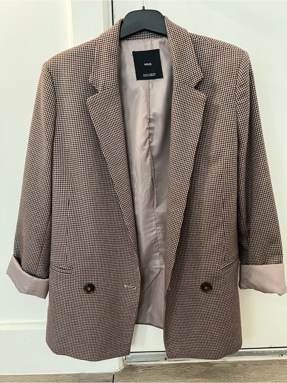 Mango Brown Houndstooth Double-Breasted Blazer